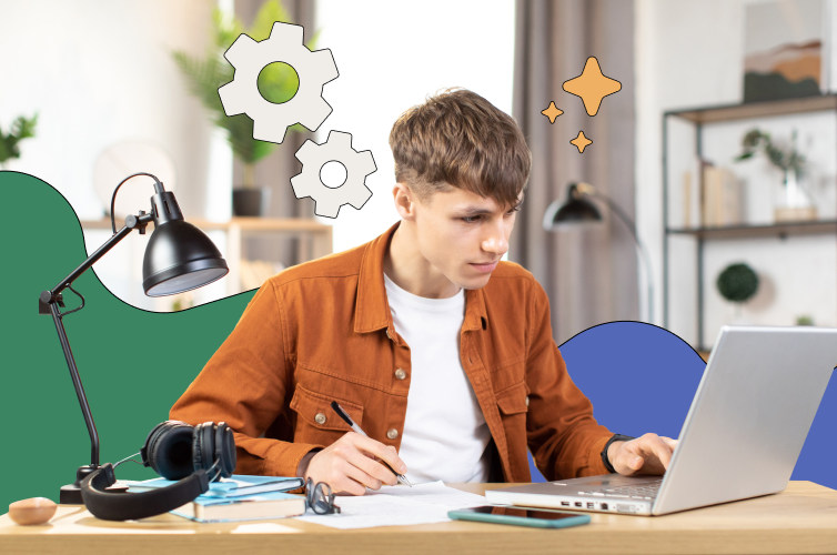 Man sitting at a desk looking focused 