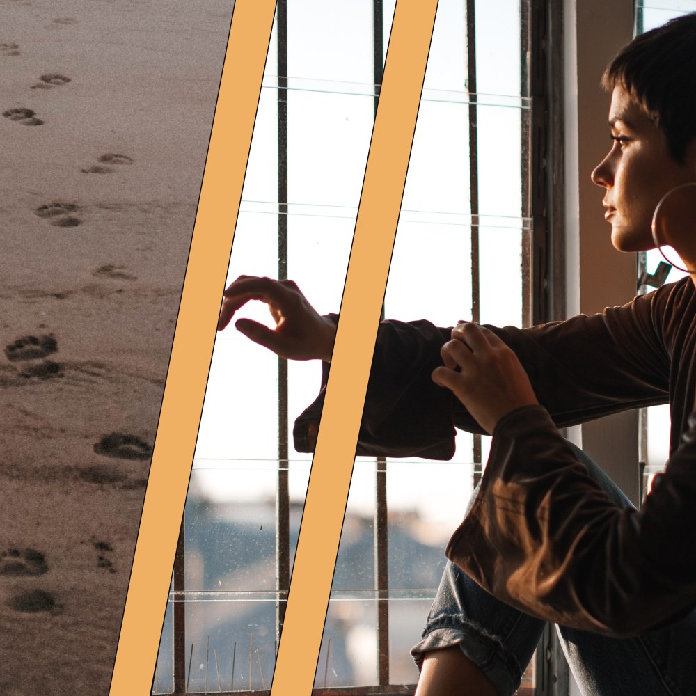 Woman looking out an office window