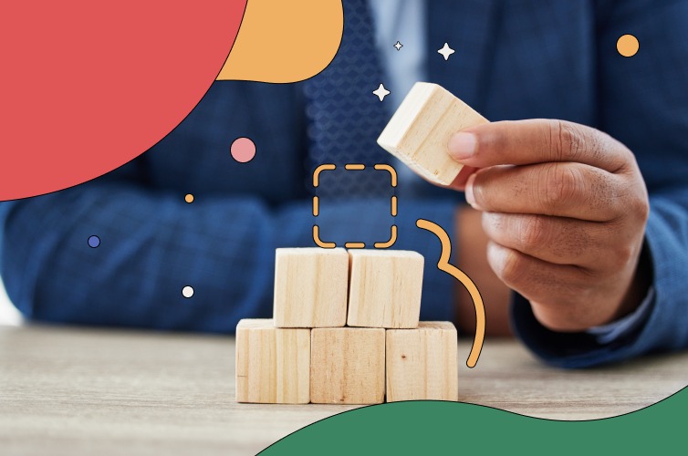 Man using building blocks, representing cognitive learning theory