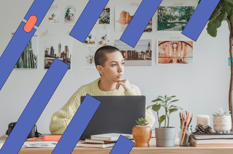 Worker at home office desk looking away