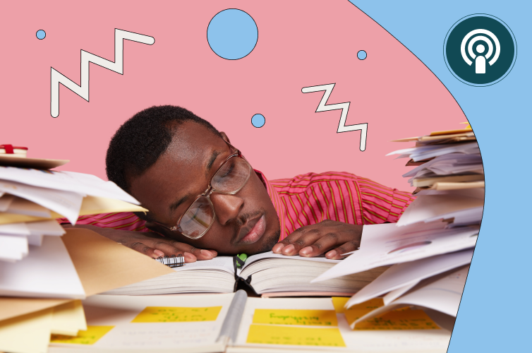 Man falling asleep with head on desk